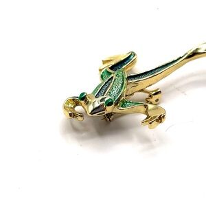 Green Enamel & Gold-Tone Frog Brooch